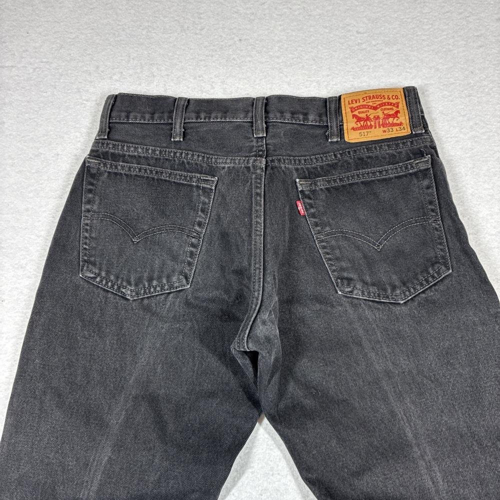 Levis 517 Mens Bootcut Jeans Faded Black Denim Pants 33x29 *Hemmed* Starched - Picture 9 of 15